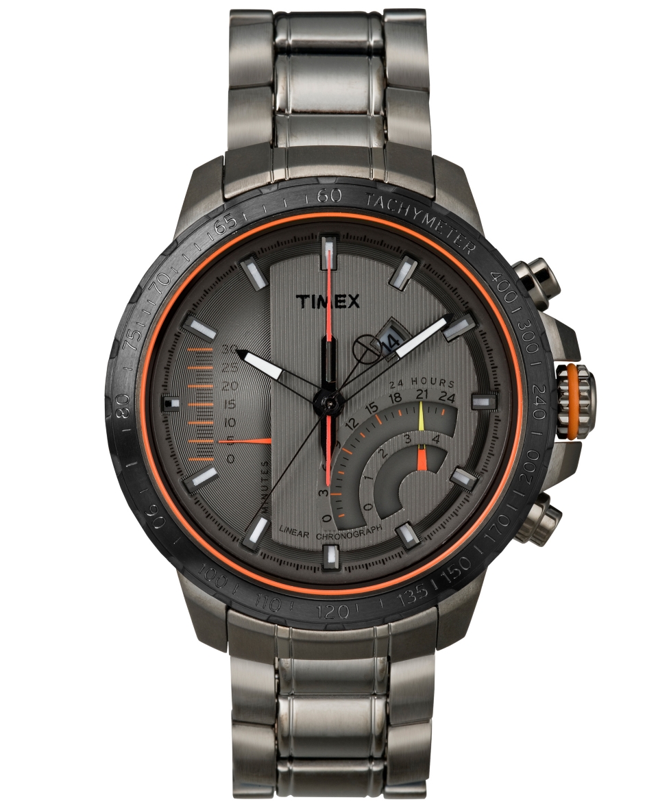 Timex Mens Premium Intelligent Quartz Linear Chronograph Gray Ion Plated Stainless Steel Bracelet Watch 47mm T2P273AB   Watches   Jewelry & Watches