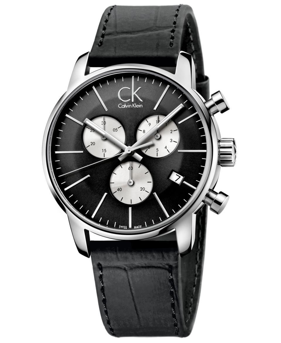 Calvin Klein Mens Swiss Exceptional Black Leather Strap Watch 48mm K3Z211C6   Watches   Jewelry & Watches