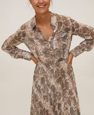 brown snake print shirt dress