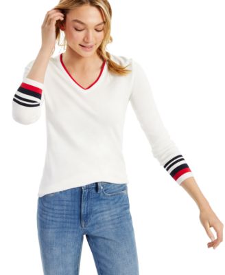 tommy hilfiger cotton v neck sweater