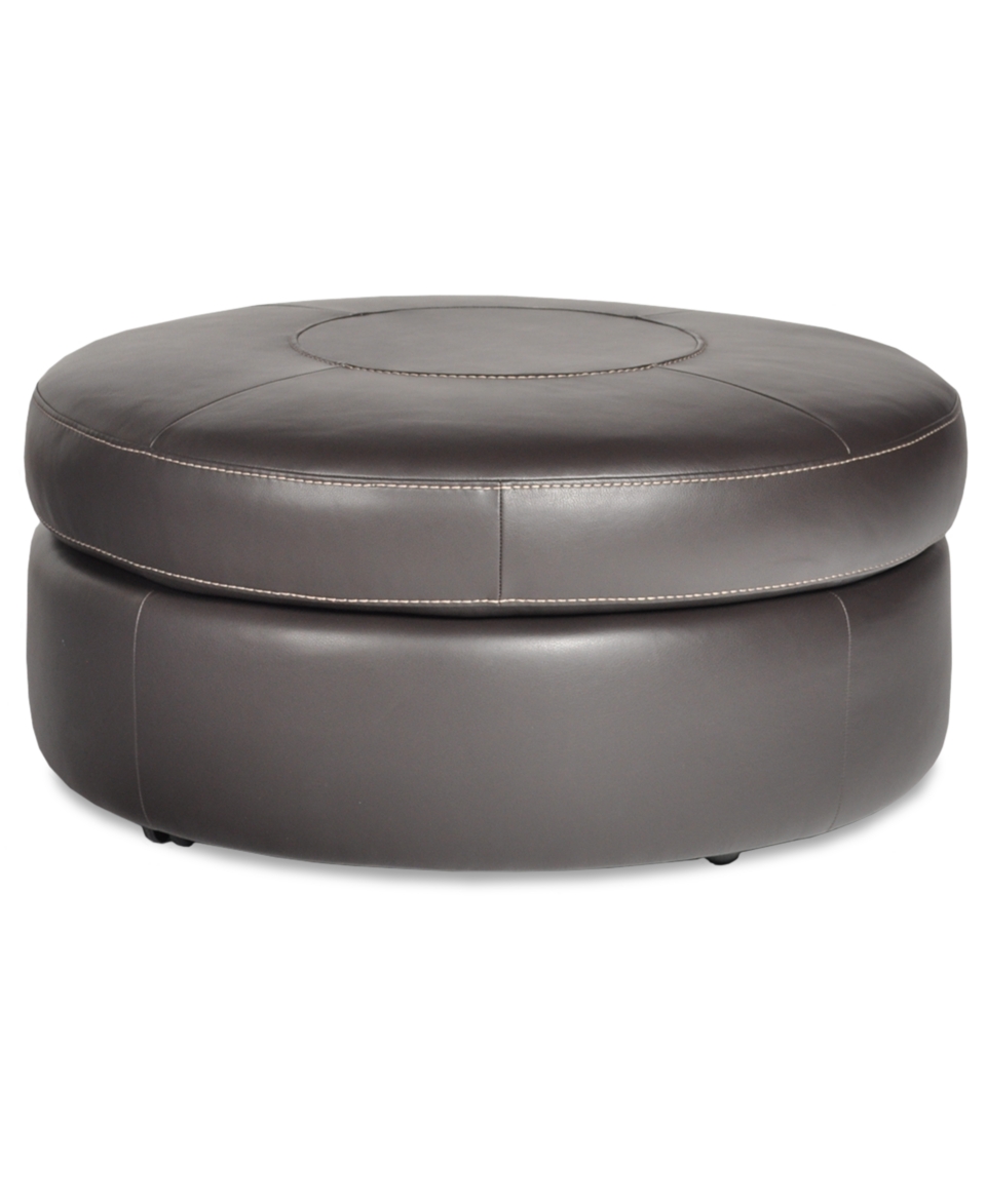 Alessandro Leather Round Cocktail Ottoman, 40W x 40D x 19H   Furniture