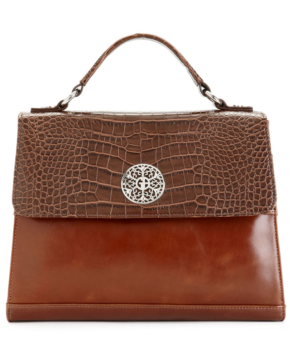 Giani Bernini Handbag, Glazed Leather Double Zip Satchel   Handbags & Accessories