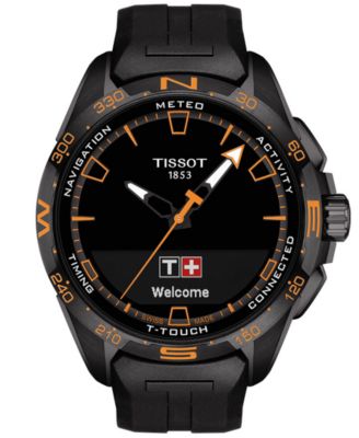 Мужские швейцарские смарт-часы Tissot T-Touch Connect Solar с черным каучуковым ремешком 48 мм