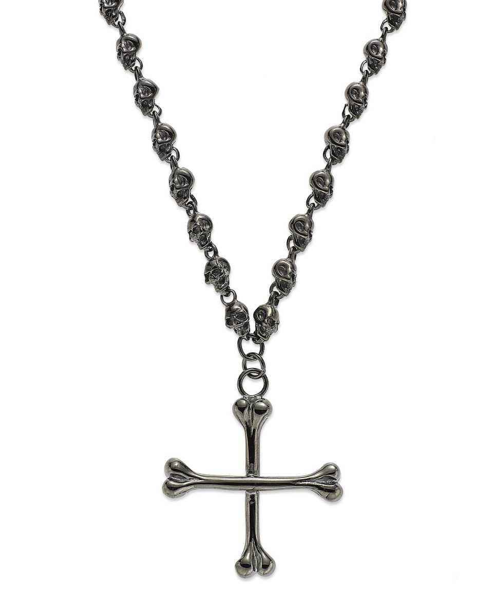 Mens Stainless Steel Black Sapphire Skull Rosary Necklace (1/4 ct. t.w.)   Necklaces   Jewelry & Watches