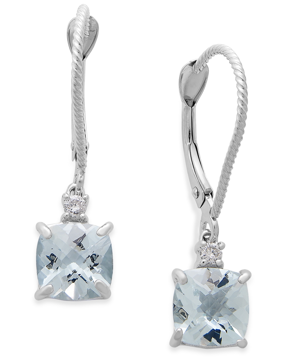 Aquamarine (1 3/4 ct. tw.) and Diamond Accent Earrings in 14k White Gold   Earrings   Jewelry & Watches