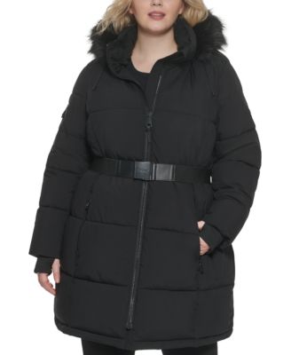 dkny belted faux shearling coat