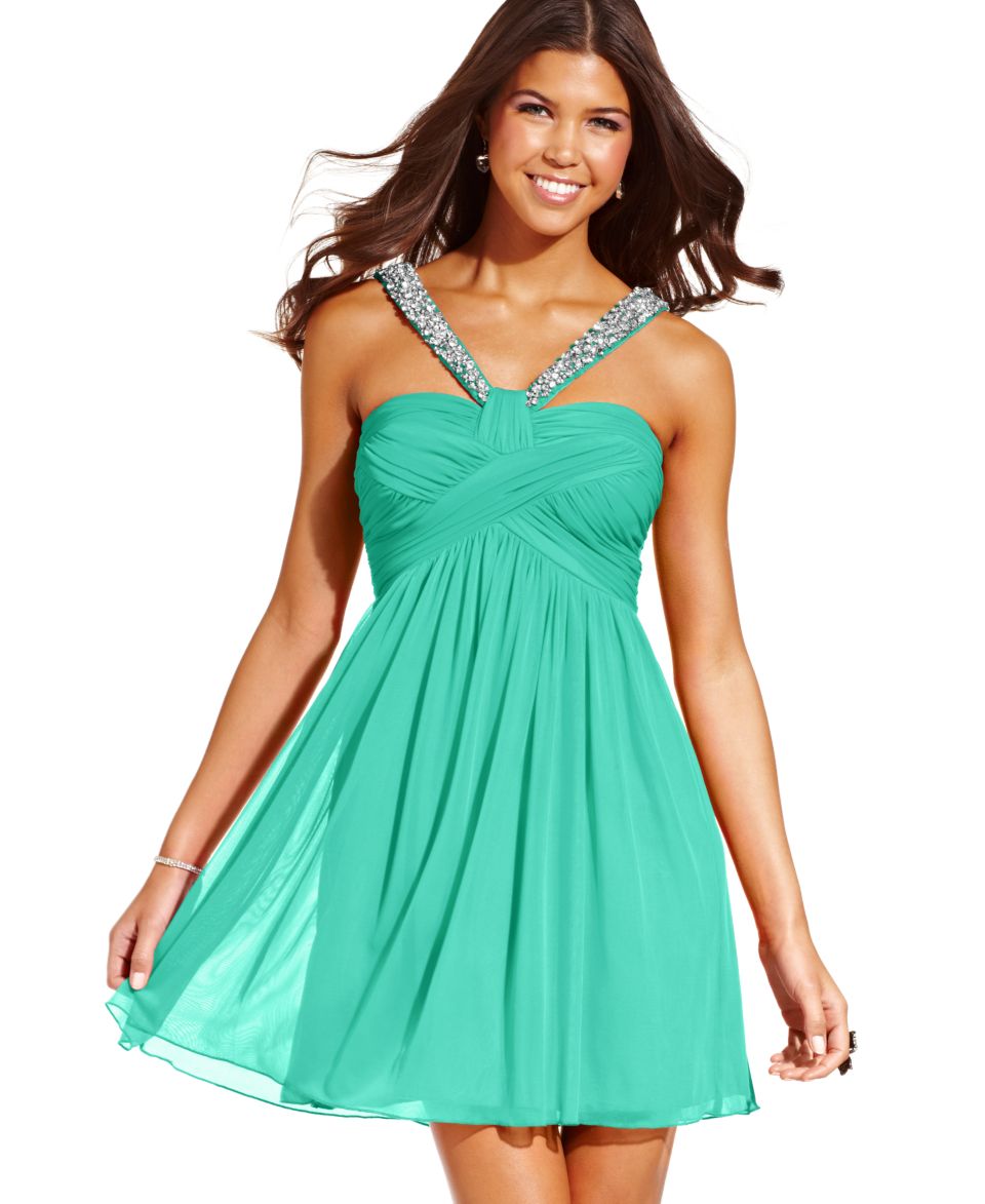 Sequin Hearts Juniors Dress, Sleeveless Sequin Cutout One Shoulder