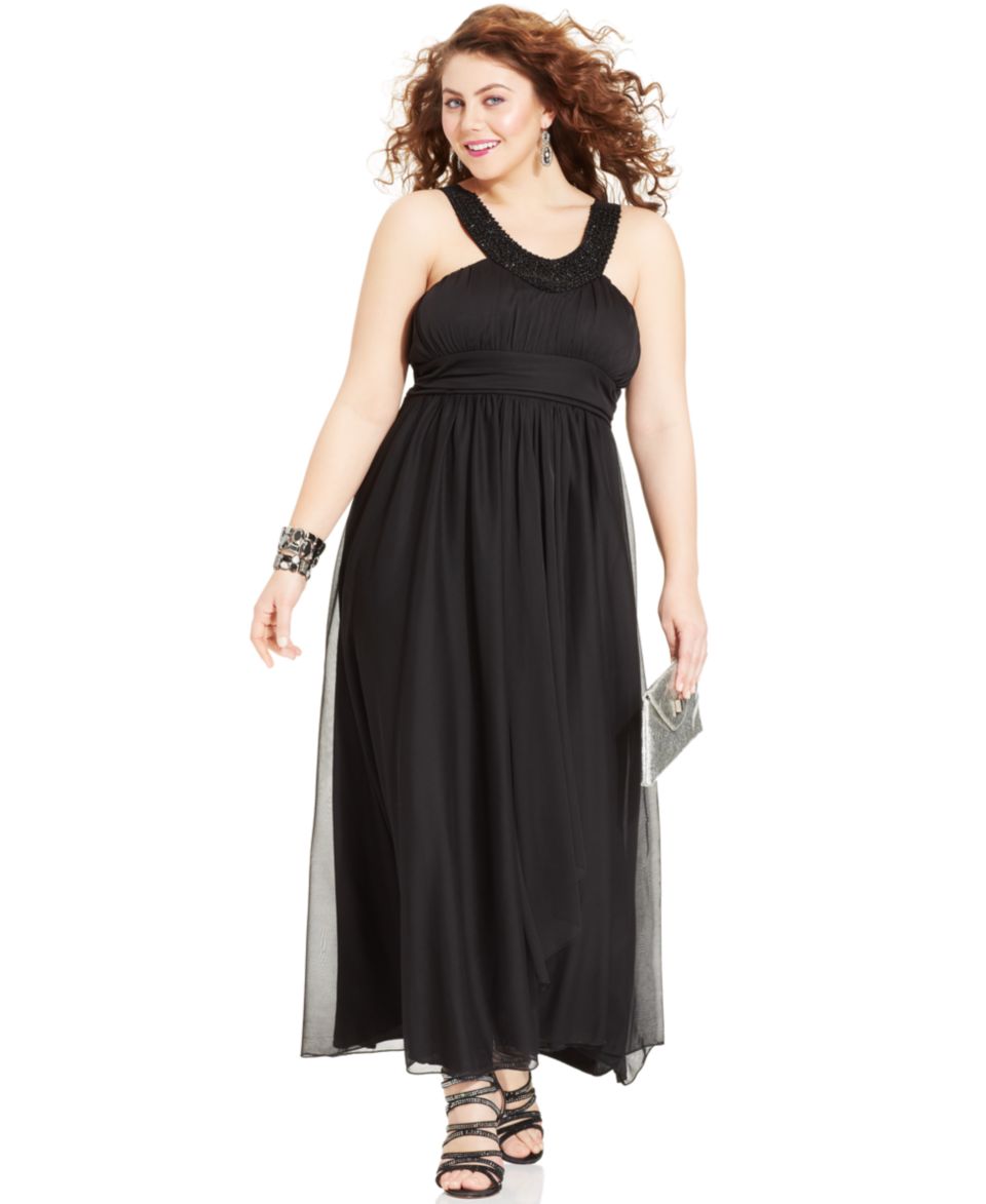 Jessica Simpson Plus Size Sleeveless Beaded Drawstring Maxi Dress