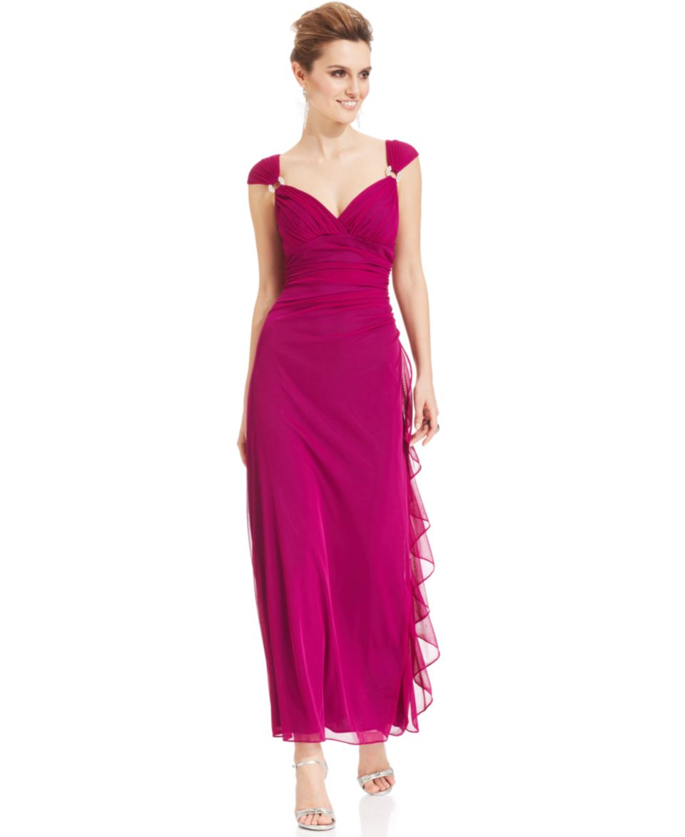 Betsy & Adam Draped Ombre Sparkle Gown   Dresses   Women