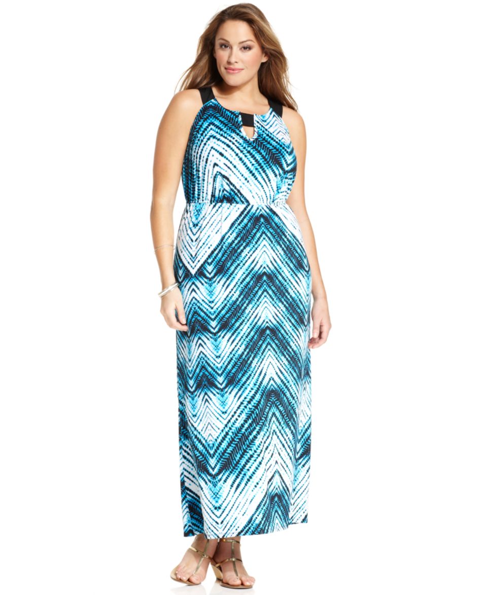 Elementz Plus Size Sleeveless Striped Beaded Maxi Dress