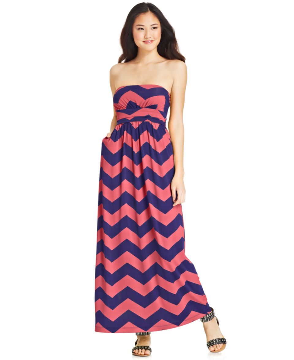 Emerald Sundae Juniors Zig Zag Print Strapless Maxi Dress