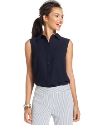 Nine West Sleeveless Button-Front Blouse - Tops - Women - Macy's