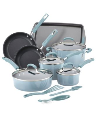 Набор алюминиевой посуды с антипригарным покрытием Rachael Ray Classic Brights из твердой эмали, 14 предметов