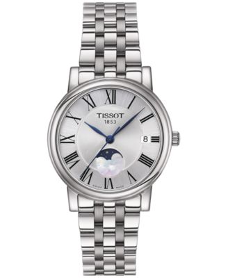 Женские часы Tissot Carson Premium Lady Moonphase с браслетом из нержавеющей стали 32 мм