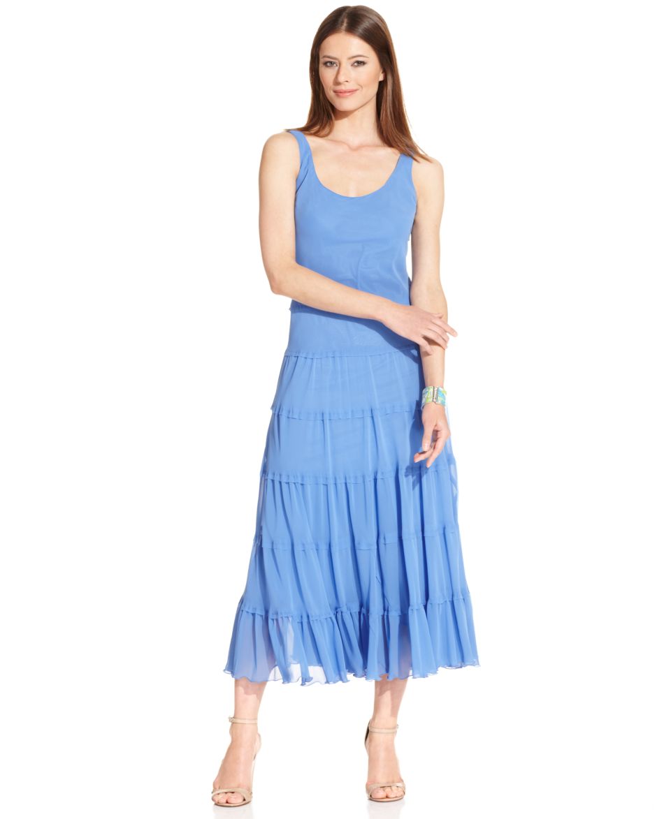 Evan Picone Chiffon Tiered Tea Length Dress