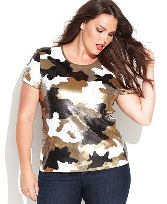 MICHAEL Michael Kors Plus Size Printed Sequined Top - Tops - Plus Sizes ...