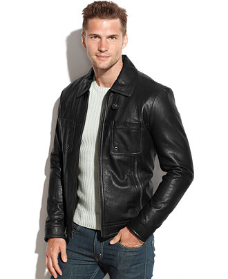Kenneth Cole Full-Zip Leather Jacket - Coats & Jackets - Men - Macy's