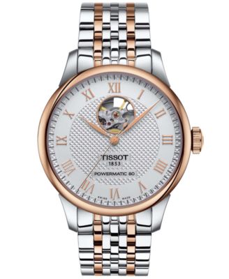 Мужские швейцарские автоматические часы Tissot Le Locle Powermatic 80 с открытым сердцем, двухцветный браслет из нержавеющей стали, 39 мм