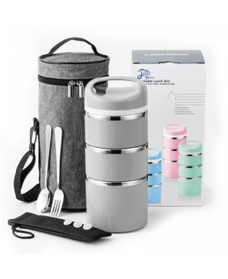 Ланч-бокс Lille Home с выдвижным отделением, Пакет для ланча, Набор столовых приборов, Серый
