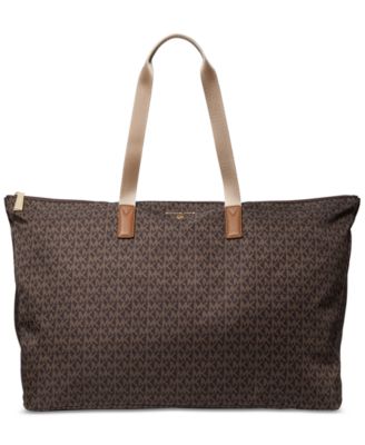 Большая нейлоновая сумка для путешествий с логотипом Michael Kors Jet Set коричневого цвета