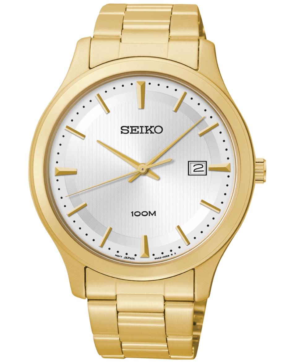 Seiko Mens Gold Tone Stainless Steel Bracelet Watch 42mm SUR054