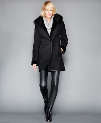 macy's shearling coats womens