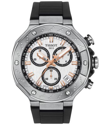 Мужские швейцарские часы Tissot с хронографом T-Race на черном ремешке 45 мм