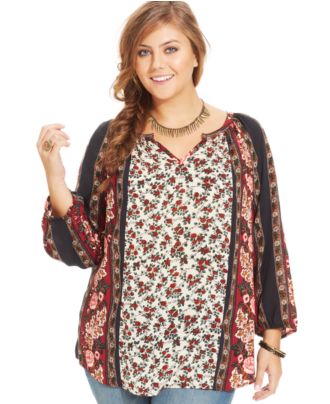 Lucky Brand Plus Size Floral-Print Peasant Top - Tops - Plus Sizes - Macy's