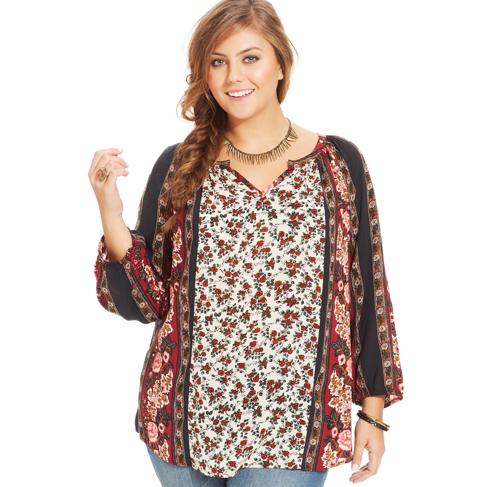 Lucky Brand Plus Size Floral Print Peasant Top   Tops   Plus Sizes