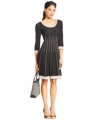 Nine West Contrast Knit Stripe Sweater Dress - Dresses - Women - Macy's