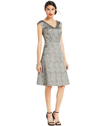 Anne Klein Metallic-Knit V-Neck Dress - Dresses - Women - Macy's