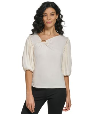 Women's Asymmetrical Puff-Sleeve Top