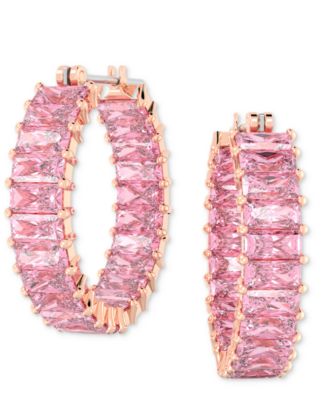 Маленькие серьги-кольца из розового багета с кубическим цирконием Swarovski, покрытые розовым золотом 14 карат, 0,87 дюйма