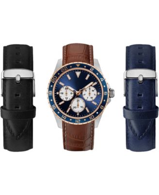 Подарочный набор мужских аналоговых часов American Exchange с тремя стрелками, кварцевые часы на коричневом кожаном ремешке диаметром 43 мм