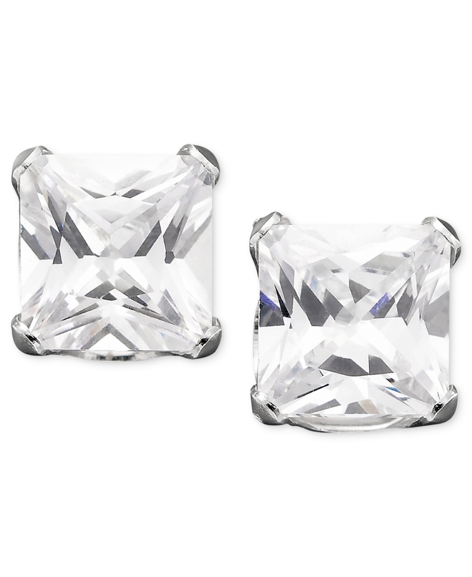 14k White Gold Princess Cut Cubic Zirconia Studs   Earrings   Jewelry