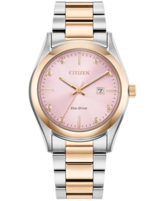 Женские спортивные часы Citizen Eco-Drive класса люкс с бриллиантовым акцентом, двухцветный браслет из нержавеющей стали, 33 мм
