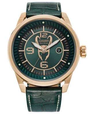 Мужские часы Citizen Eco-Drive Marvel Loki на зеленом кожаном ремешке 45 мм