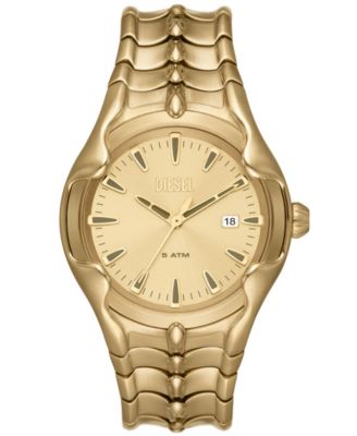 Мужские кварцевые часы Diesel Vert с тремя стрелками и датой, позолоченные часы из нержавеющей стали, 44 мм