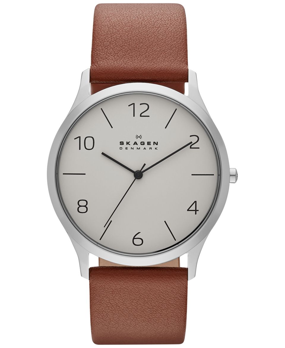 Skagen Mens Jorn Light Brown Leather Strap Watch 41mm SKW6150