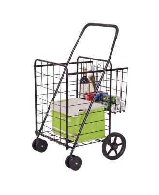 Складная тележка для покупок Costway Jumbo Basket для продуктов и белья с поворотными колесами черного цвета