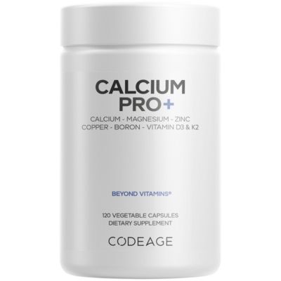 Добавка Codeage Calcium 250 мг, витамин D3, Магний, Цинк, медь, Бор, витамин K2- Таблетки с элементарным кальцием и витаминами с высоким содержанием кальция, 120 капсул белого цвета