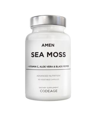 Добавка из морского мха Amen - 1000 мг органического Ирландского морского мха, мочевого пузыря, Лопуха - Витамин С, Алоэ Вера, Черный перец, Витамины, минералы, 90 капсул белого цвета