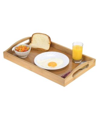 Сервировочный поднос из бамбука - Деревянный поднос с ручками - Отлично подходит для подносов для ужина, чая, бара, завтрака или любых других блюд - Подходит для вечеринок или постельного белья
