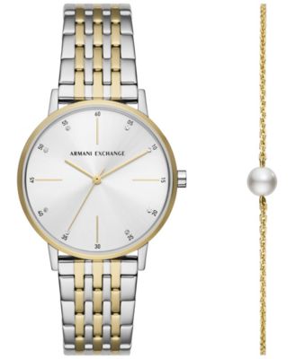 Женские двухцветные часы A|X Armani Exchange с тремя стрелками из нержавеющей стали диаметром 36 мм и браслетом в комплекте