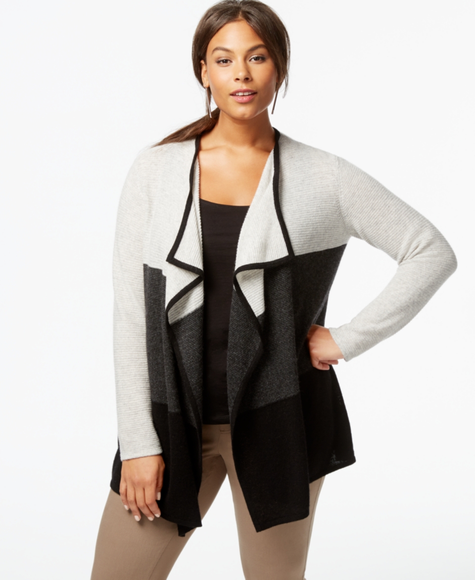 Charter Club Plus Size Cashmere Colorblocked Cardigan   Sweaters