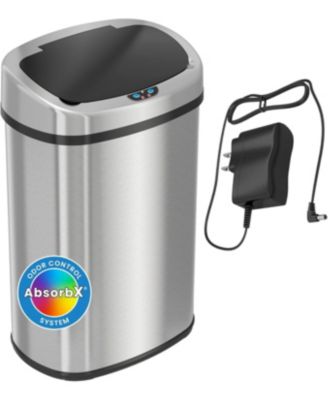 Кухонное мусорное ведро iTouchless объемом 50 литров / 13 галлонов овальной формы из нержавеющей стали с сенсорным управлением, адаптером переменного тока и фильтром для удаления запаха AbsorbX