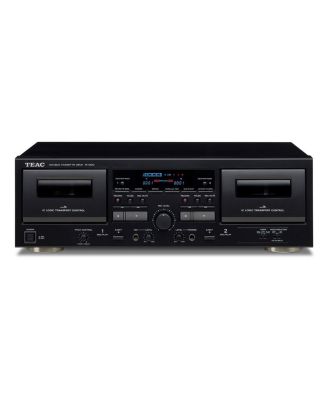 Двухкассетный проигрыватель и магнитофон TEAC W-1200 с регулировкой высоты звука, микрофонным входом и USB-выходом черного цвета