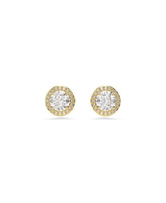 Серьги-гвоздики Una круглой огранки Swarovski, золотистого цвета, с позолоченным покрытием