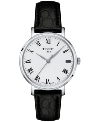 Женские швейцарские часы Tissot Everytime с черным кожаным ремешком 34 мм