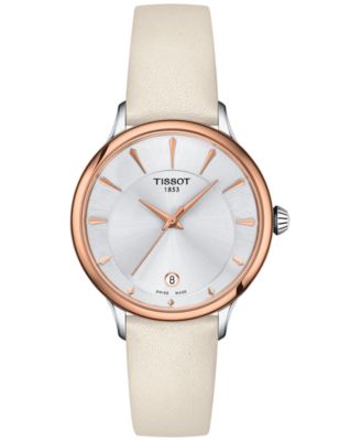 Женские швейцарские часы Tissot Odaci-T на кремовом кожаном ремешке 33 мм